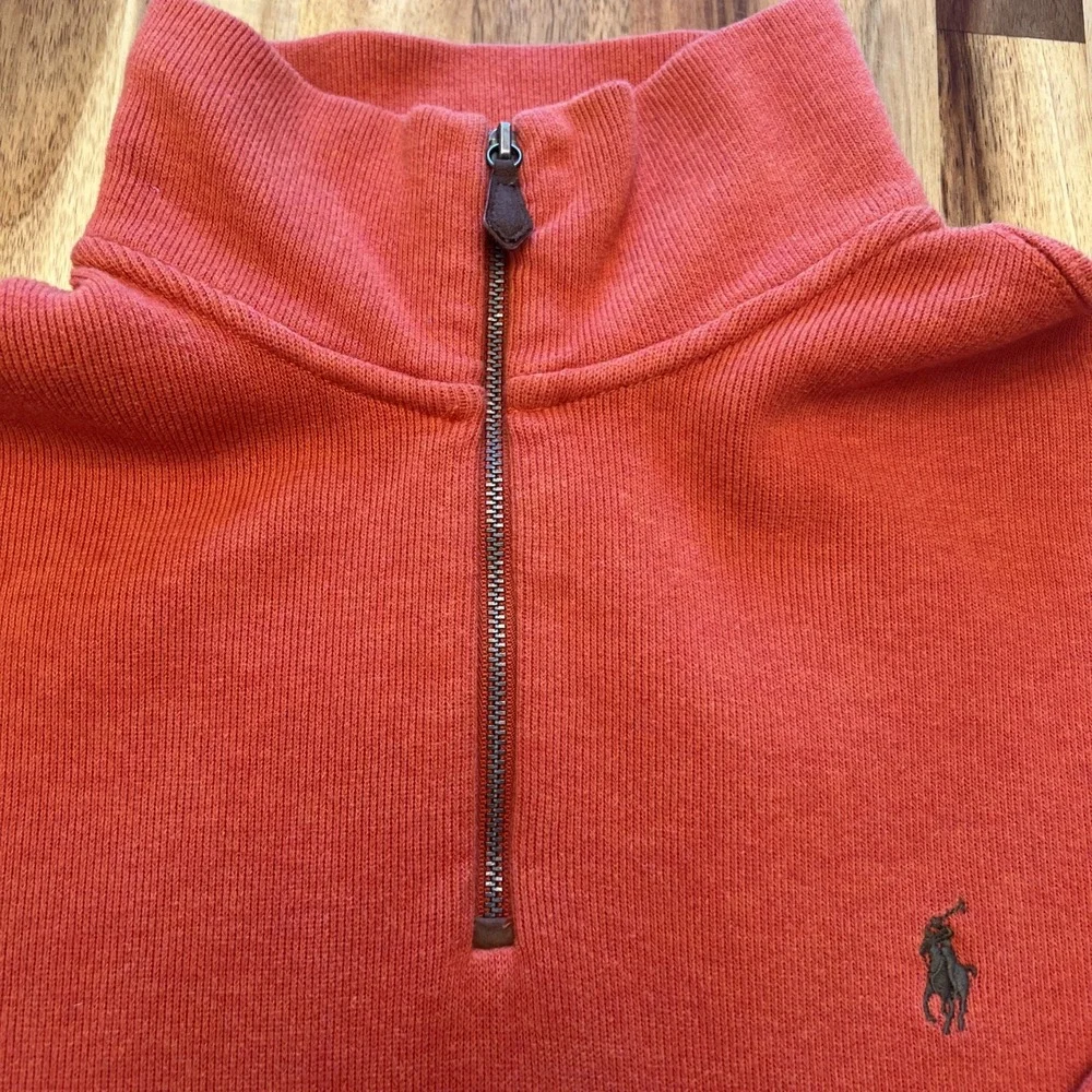 Polo Ralph Lauren Orange 1/4 Zip‎ Mock Neck Cotton Sweater Pullover Size L Pony